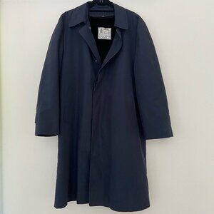 London Fog Towne Men's Navy Blue Long Fleece Lined Trench Coat Jacket Sz 42 Long